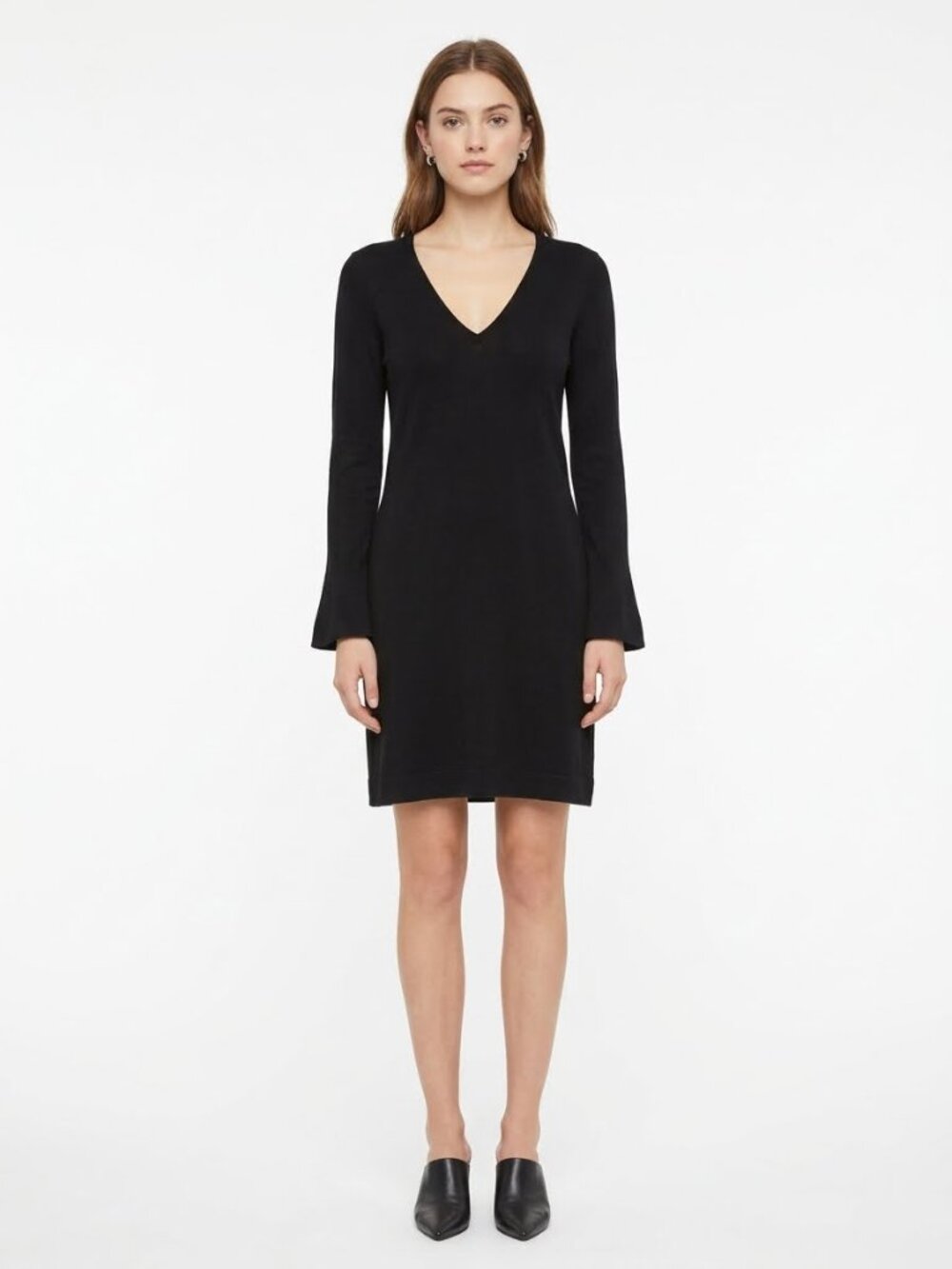 Black Long Sleeve V-Neck Knit Sweater Dress